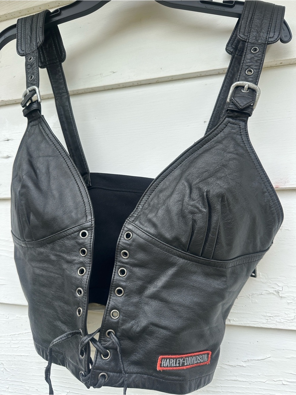 Harley-Davidson Black Leather Lace-Up Biker Vest - Picture 1 of 9